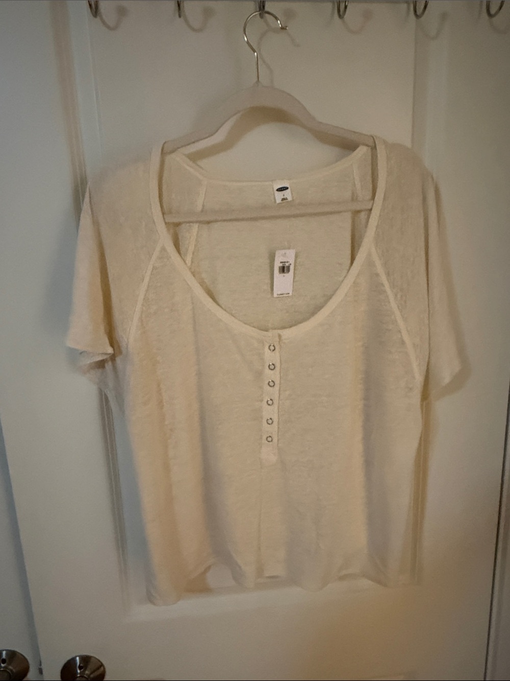 Old Navy Cream Short Sleeve Scoop Henley Tee